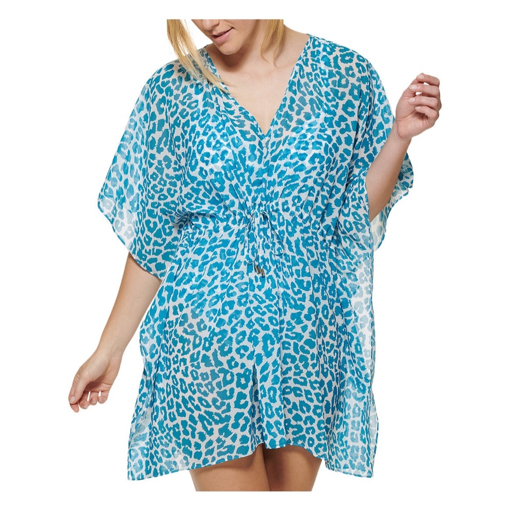 Aegean Blue Leopard Printed Kaftan Cover-Up & Bag